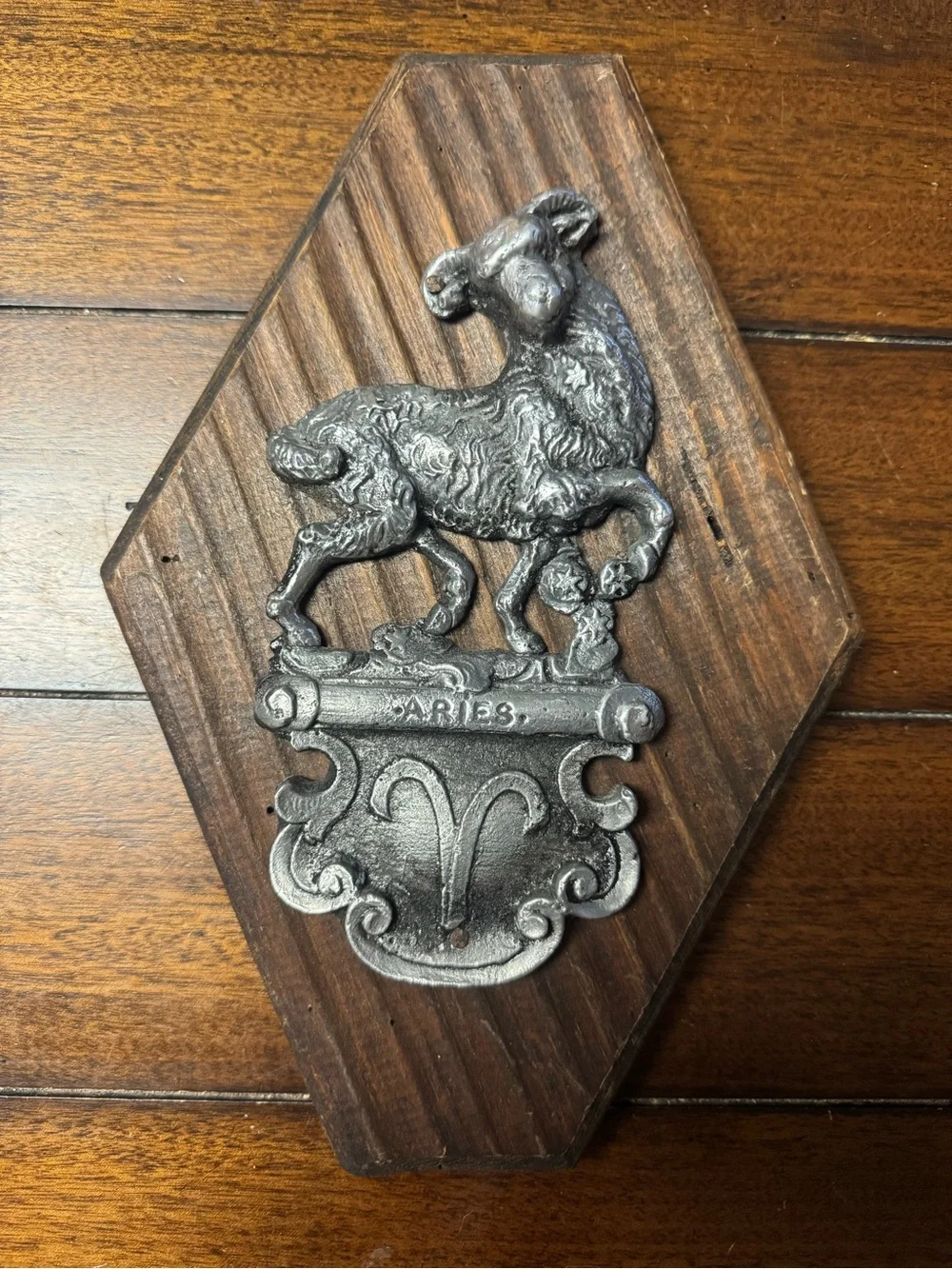 vintage pewter Aries zodiac symbol plaque